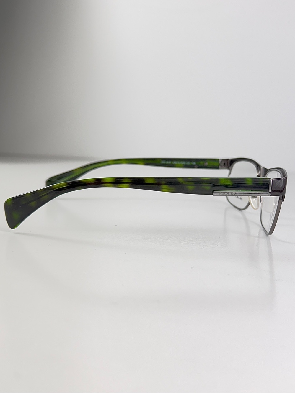 Prada Black Green Tortoiseshell Eyeglasses VPR 61P KAG-101 Rectangle Browline - Picture 8 of 15